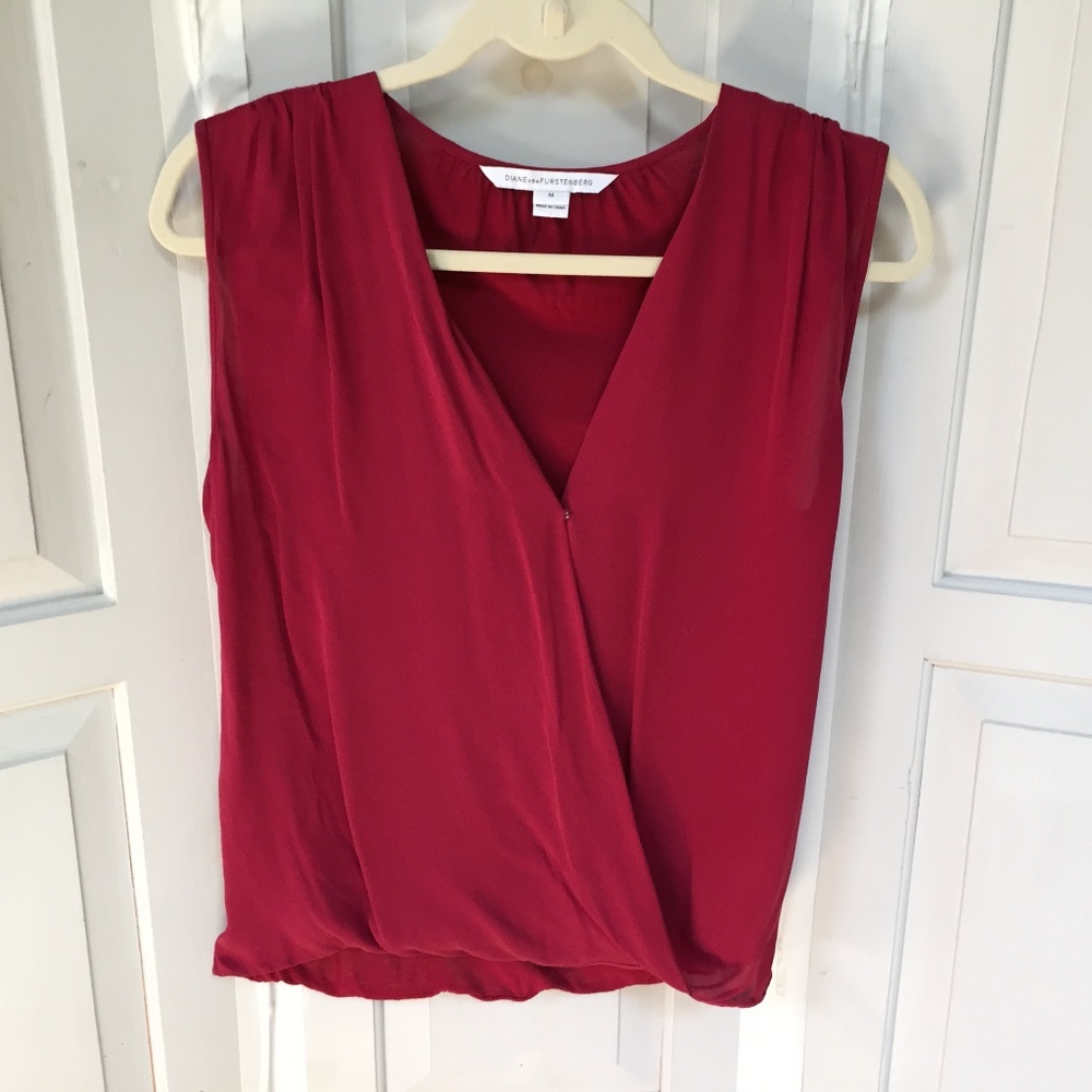 Diane Von Furstenberg Red Silk Blend Sleeveless Blouse